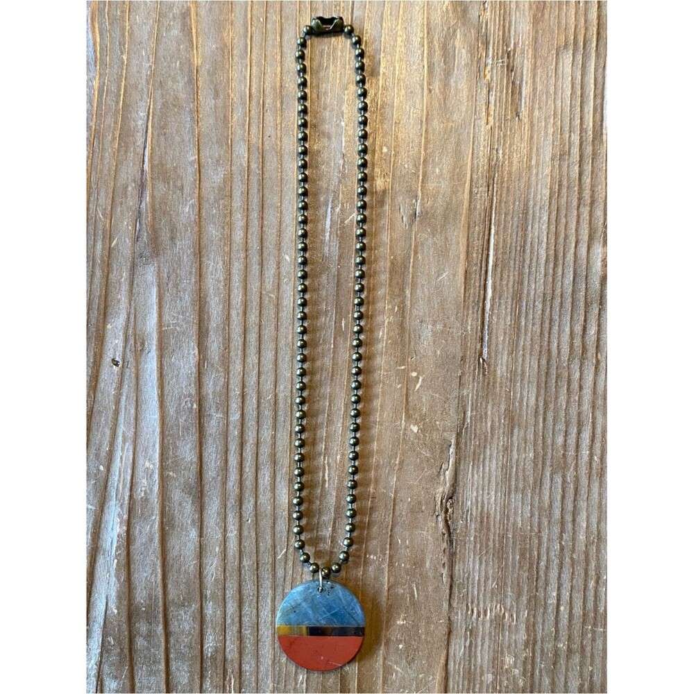 Gemstone Necklace Labradorite Tigers Eye Red Jasper Disc Bronze Ball Chain